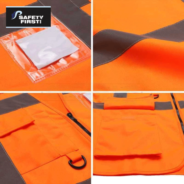 Dual color safety vest with pockets - Image 3