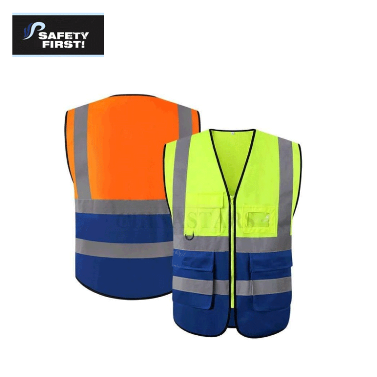 Dual color safety vest with pockets - Image 4